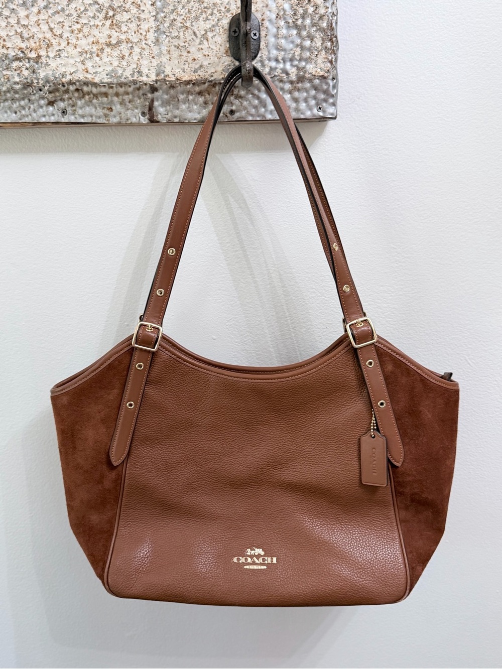 Coach Brown Leather Suede Large Tote Shoulder Bag F12339